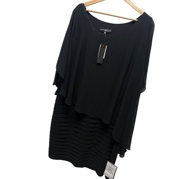 Betsy & Adam Chiffon Capelet Ribbon Sheath Dress - Picture 2 of 8